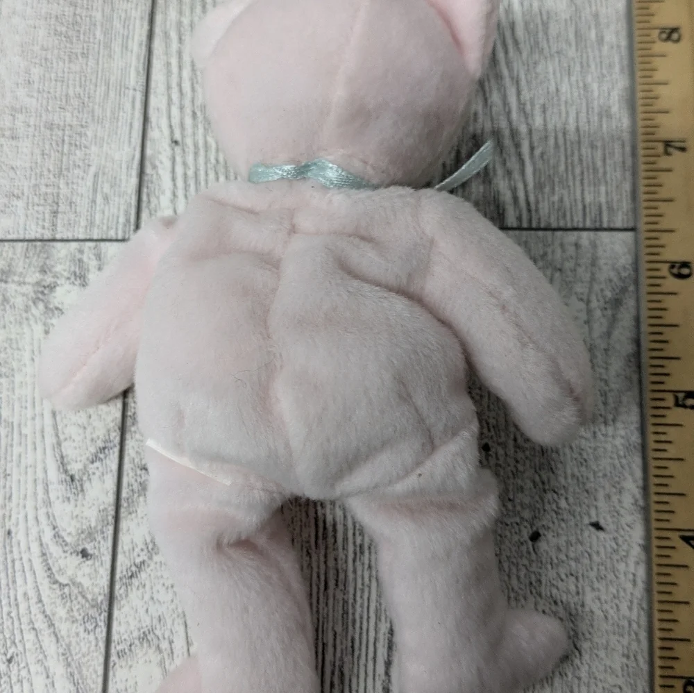 Ty McDonald's Light Pink Stuffed Bear with Blue Ribbon